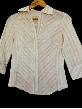 WOMENS BANANA REPUBLIC PASTEL STRIPE SEERSUCKER BLOUSE SIZE S